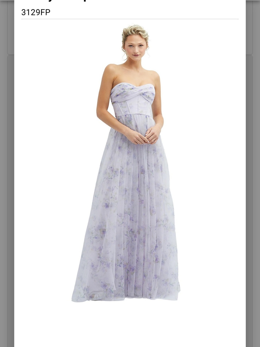 Dessy Strapless Lilac Haze Floral Evening Gown